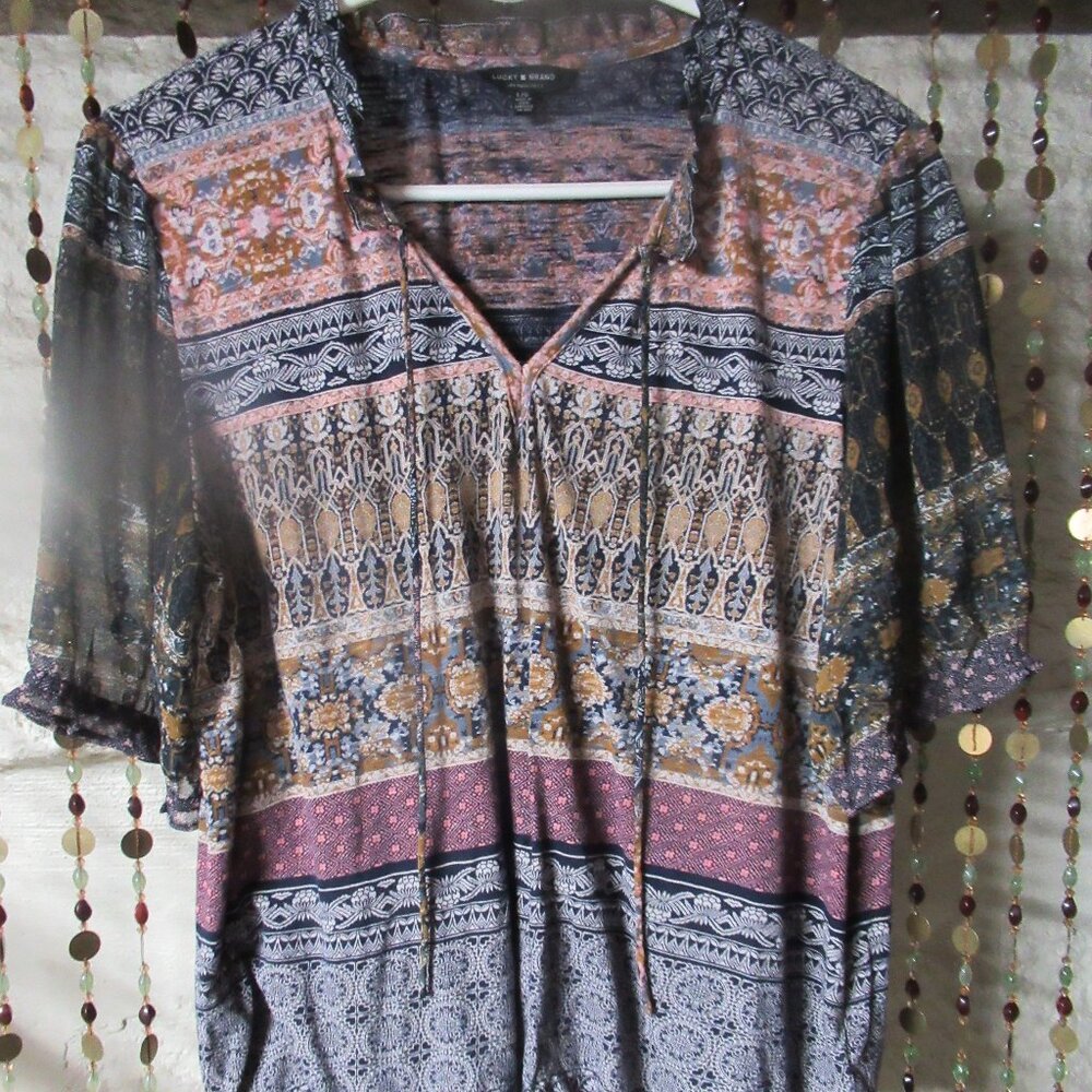 Lucky Brand Boho Multi Color Short Sleeve Shirt